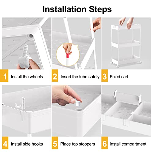 Image of SPACELEAD 4 Tier Rolling Cart with Wheels, Storage Craft Art Trolley Organizer Serving, 3 Hanging Baskets Easy Assembly, for Office, Living Room, Kitchen