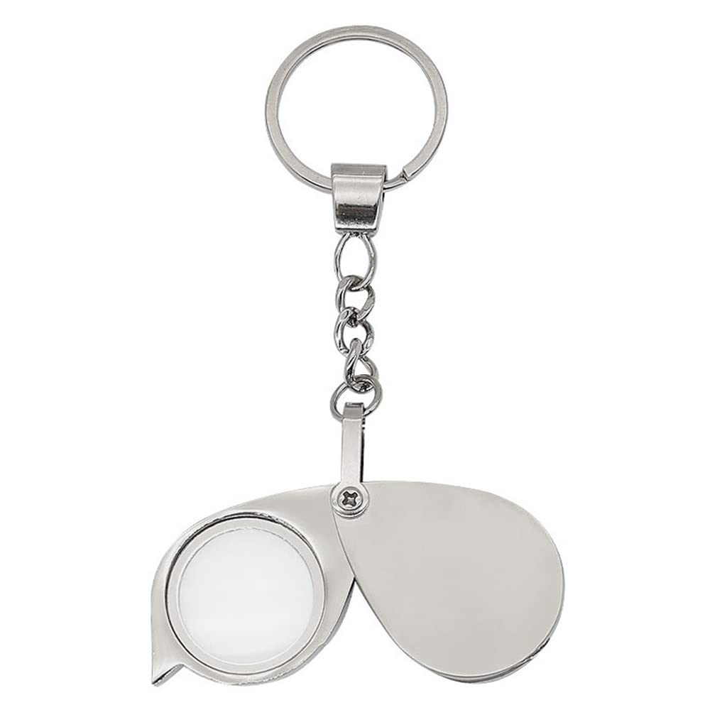 SaryEdge Folding Pocket 8X Key Chain Magnifier Metal Portable Magnifying Glass Small Size Glass Lens,