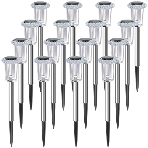 Image of LIANGLOME Solar Outdoor Lights - IP65 Waterproof Solar Pathway Lights Stainless Steel Solar Lights Outdoor for Yard Patio Lawn Walkway and Landscape Cool White (16 Pack)