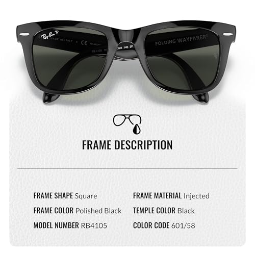 Image of Ray-Ban RB4105 WAYFARER FOLDING CLASSIC Square Shape Sunglasses for Men with Official Eyewear Kit