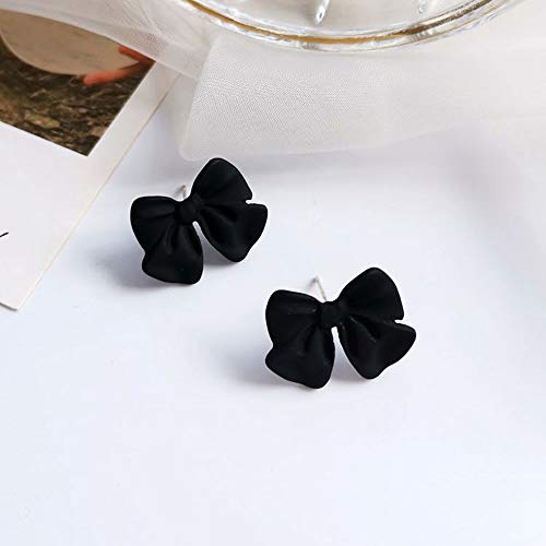 Artist Bow Tie Ribbon Stud Earrings for Women Black Daily Bow Earring Jewelry (1 Pair Black)4
