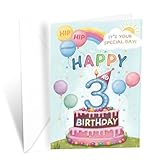 Prime Greetings 3rd Birthday Card, Made in America, Eco-Friendly, Thick Card Stock with Premium Envelope 5in x 7.75in, Packaged in Protective Mailer