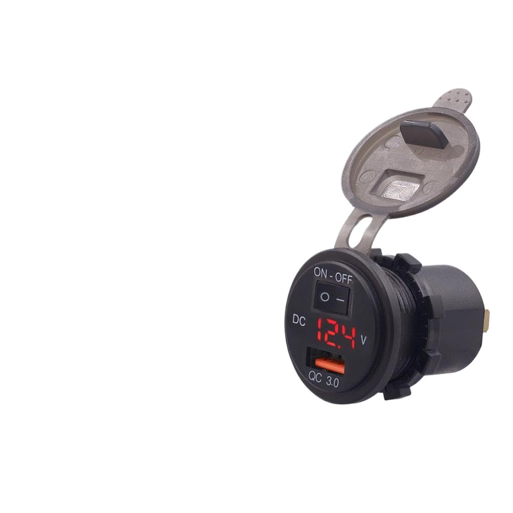 USB-Voltmeter-Schnellladegerät mit Schalter, Steckdose, kompatibel mit Motorrad, Auto, Boot, 12 V