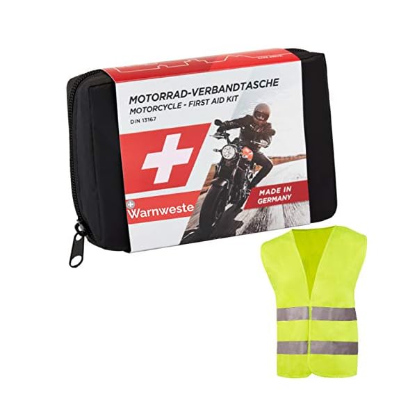 GoLab ® Motorrad Erste Hilfe Set - klein und kompakt, Verbandtasche nach DIN 13167 mit Warnweste für alle europäischen…