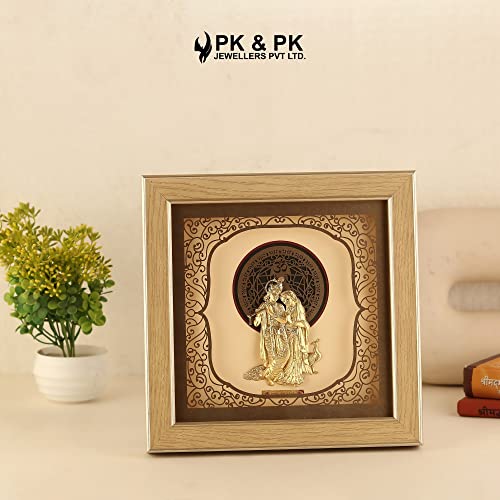 Image of Pk & Pk Jewellers Lord Radha Krishna with Peacock | 24KT Gold Frame | Solid Square Collection | Medium Size [26x26 cm] (For Premium Gift, Temple, Table Decor, Home Decoration)