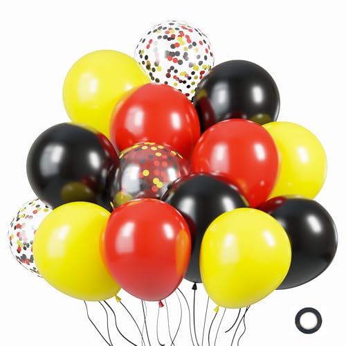 Image of KBZVNAF Red Yellow Black Latex Balloons - 60 Pack 12 inch Red Yellow Black Confetti Party Balloons for Birthday, Baby Shower, Wedding, Bridal Shower, Mouse Theme Party Decorations