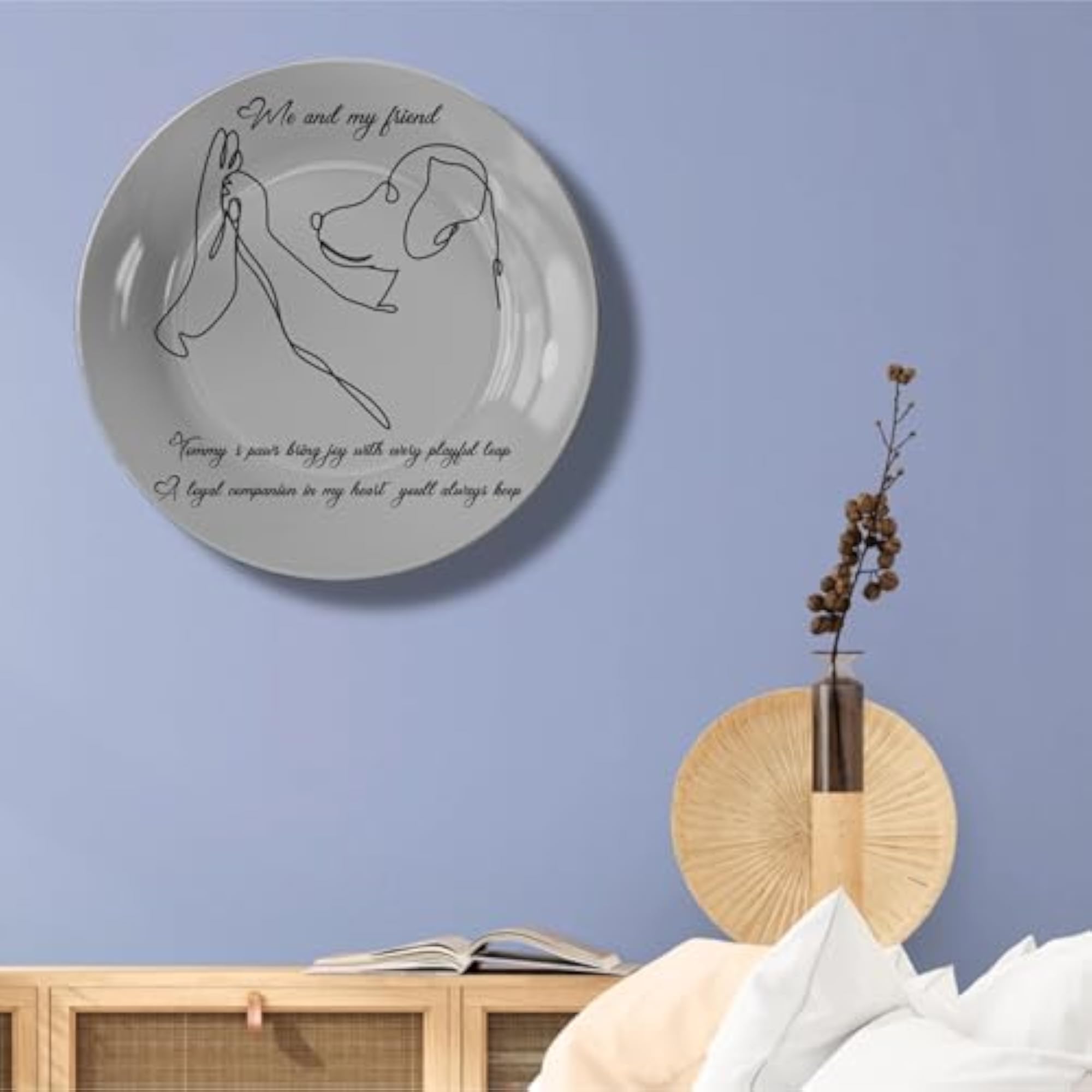 Personalized Line Art Plate for Pet Lovers, Custom Gift