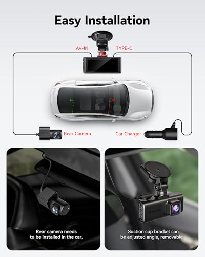 REDTIGER 4K Dash Cam Front and Rear, Touch Screen 3.18 Inch, 64GB Card Included, Car Dash Camera Built-in WiFi GPS, UHD 2160P Night Vision, WDR, Parking Monitor (F7N TOUCH)