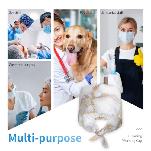 Image of Cute Pug Dog Print Working Cap Scrub Cap with Sweatband,Adjustable Fashion Bandage Tie Back Hat Headwear for Women Men