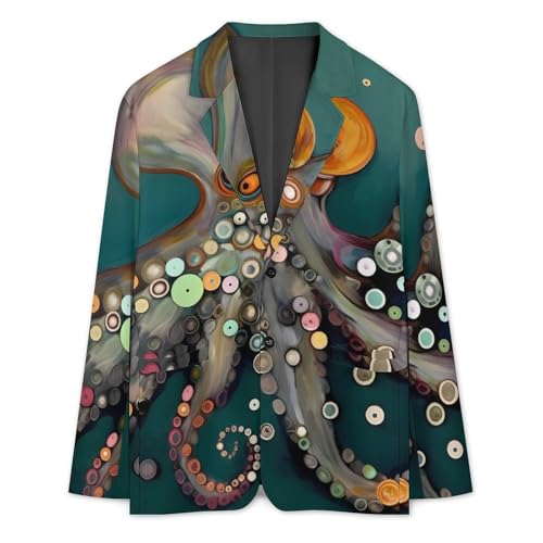 Octopus in The Deep Teal Sea Men's Casual Blazers Slim Fit Sport Coats Blazer Two Buttons Suit Jacket for Work Party3