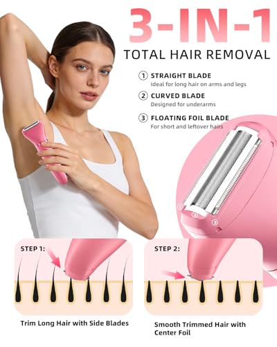 Image of Ufree Bikini Trimmer Electric Razors for Women, Ceramic Blade Body Hair Trimmer, IPX7 Waterproof Rechargeable Lady Shaver, Personal Groomer for Legs & Pubic Hair, Gifts for Women, Rose Red