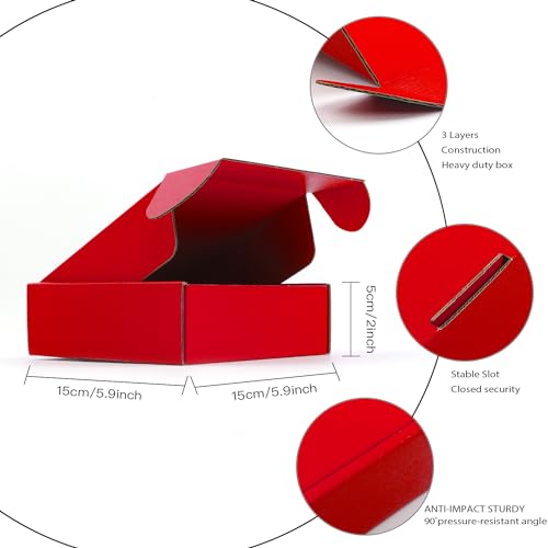 Image of Cardboard Boxes,15 Pack Shipping Boxes 6x6x2 Recyclable Mailing Boxes Colored Corrugated Cardboard Box Small Storage Boxes for Shipping, Mailing, Gifts Packaging (Red)