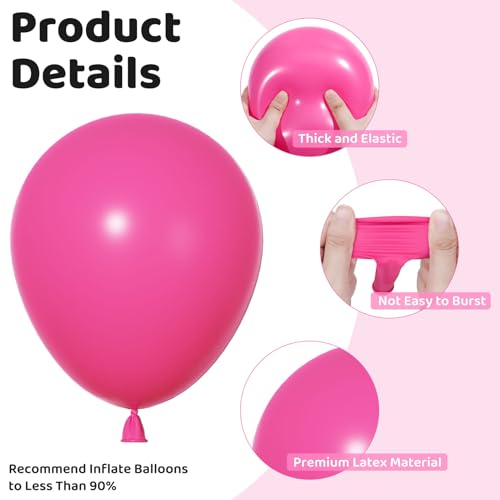 Image of Ouddy Party 129Pcs Hot Pink Balloon Arch Garland Kit in 18 12 10 5 Inch | Different Sizes 6Pcs 18 inch Magenta Fuchsia Pink Latex Balloons for Birthday Shower Princess Wedding Party Decorations