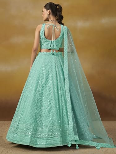 Image of Zeel Clothing Women's Sequins Thread Embroidered Georgette Lehenga Choli With Dupatta (5124-Women-Lehenga-Choli-New; Free size)