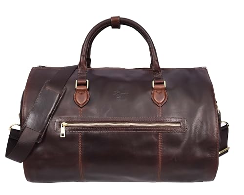 Real Leather Garment Suit Carrier 2-in-1 Holdall Duffel Travel Bag Ludlow Brown, Brown, L