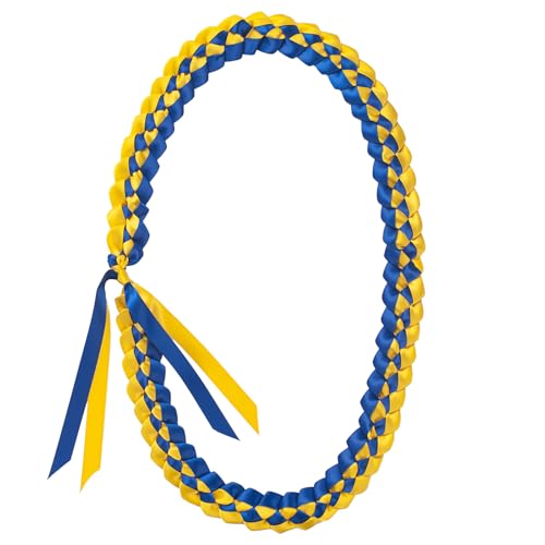 GHGMAO 6PCS Graduation Leis, Graduation lei Necklace for Class of 2026, Blue Gold Braided Ribbon Leis for Grad Student, Parties Decorations