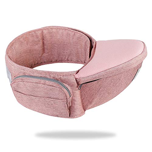 Image of ANGELBB Baby Hip Seat Carrier with Pockets Ergonomic Infant Waist Stool Adjustable Belt Multiple Safe Guaranteed Fabric Anti-Slip Lightweight for Newborn Shower (Pink)