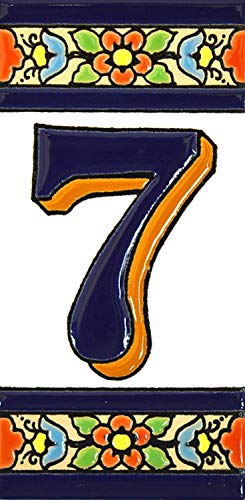 Letras y números con todo el abecedario, forma tus letreros en azulejo de cerámica policromada, pintados a mano en técnica cuerda seca. (Número siete “7”)