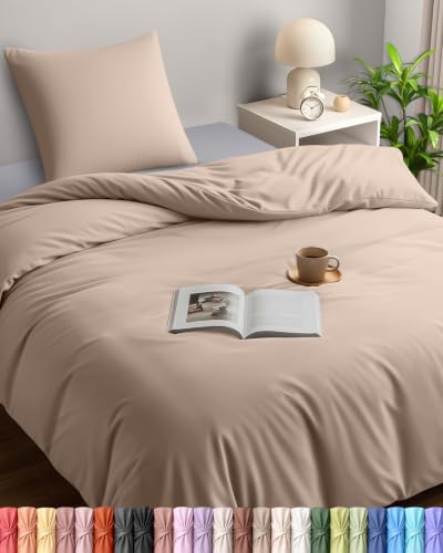 Utopia Bedding Bettwäsche 135x200 Set - Mikrofaser Bettbezug 135x200 cm + 1 Kissenbezug 80x80 cm - Beige