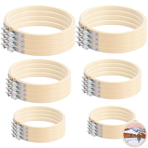 LOPYXBR 24PCS Bamboo Embroidery Hoops 6 Sizes Cross Stitch Hoop Adjustable Bamboo Round Embroidery Frame Small Embroidery Hoop and Large Embroidery Hoop for Hand Sewing Crafts(4 5 7 8 9 10inch)