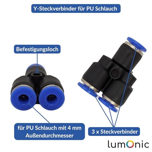 Manguera de PU conector en Y 4mm con distribuidor neumático push-in para aire comprimido 3
