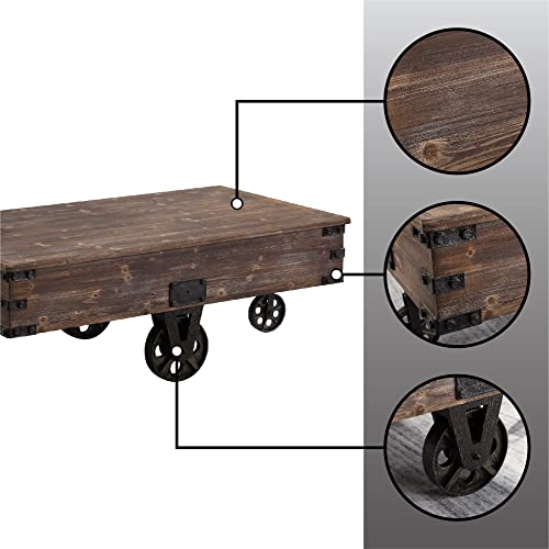 Firstime & Co. Factory Cart Coffee Accent Table, 45" X 17" X 29.5", Rustic Espresso/Antique Black,70084 #TOP6