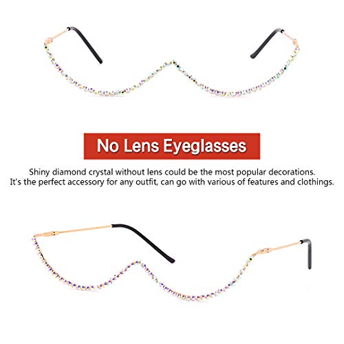 Naimo No Lens Sparkling Crystal Eyeglasses Diamond Decor Metal Half Frame Retro Sunglasses Women Glasses Without Lens - Thumbnail 5