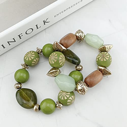 Bocar 3 Layer Chunky Statement Beaded Necklace Earrings Bracelet Set, Fashion Multi Layer Women Collar Necklace Jewelry Set4