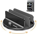 OMOTON 360° Rotating Vertical Laptop Stand Holder, Aluminum Dual-Slot Desk Organizer for MacBook & iPad, Sides Knob Adjustment (No Lost Screws), Holds Laptop, Tablet, Book & Keyboard, Fits up to 17.3"