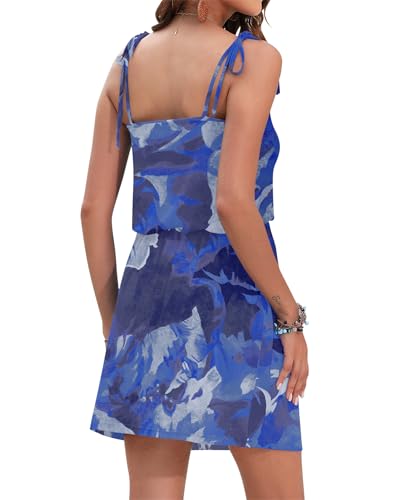 Image of AUSELILY Womens Summer Dresses Sleeveless Spaghetti Strap Beach Cover up Drawstring Waist Mini Short Dress with Pockets