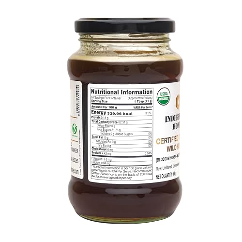 Image of INDIGENOUS HONEY Raw Organic Honey Unprocessed USDA Certified Unfiltered Unpasteurized Pure Natural Original Honey - 500 g Glass Jar (Pack of 2)