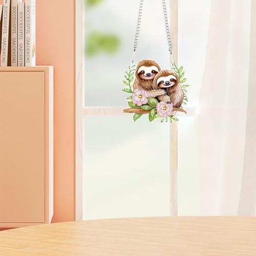 Image of AiYuanzsh Diamond Art Painting Pendant Kits Animal 5D Diamond Painting Art Hanging Kit Cute Brown Sloth DIY Diamond Crystal Window Pendant Kit for Adults Gift Wall Home Decoration