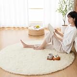 Softime カーペット ラグ 円形 ラグマット シャギーラグ 直径120cm 洗える 滑り止め付き オールシーズン 絨毯 地毯 抗菌 防臭 防ダニ ふわっと手触り リビングマット 床暖房 ホットカーペット対応 アイボリー
