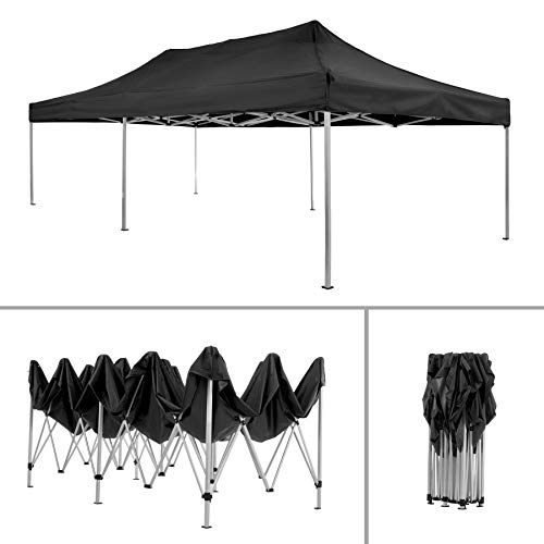 TecTake 800687 Gazebo Richiudibile 6x3 m Pieghevole a Fisarmonica, Alluminio, 100% Impermeabile, con 2 Parti Laterali, Picchetti e Sacca - Diversi Colori – (Nero | No. 403159)