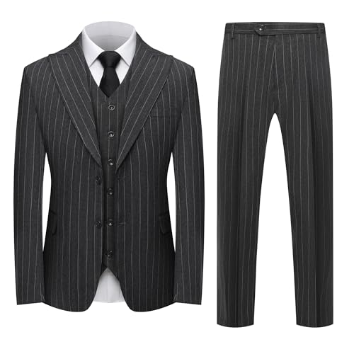 Men's Classic 3 Piece Stripe Suit, Elegant Business Wedding Tuxedo with Jacket, Vest, Pants, Two Button Design NEW2025