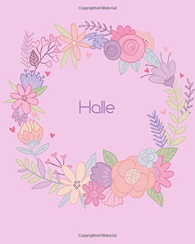 Halle: 110 Lined Pages 8x10 Cute Pink Blossom Design with Lettering Name for Girl, Journal, School and Self Note,Halle