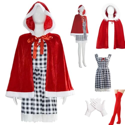 Disfraz completo rojo de mujer con capa y capucha miniatura 1