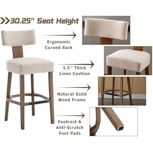 Farmhouse 30'' Extra Tall Bar Stools Set of 2 Modern Counter Height Barstools with Backs Rustic Wood Bar Stools Linen Upholstered Counter Chairs Kitchen Island Stool Chairs with Wood Frame, Beige Farmhouse 30 Extra Tall Bar Stools Set of 2 Modern Counter Height Barstools with Backs Rustic Wood Bar Stools Linen Upholstered Counter Chairs Kitchen Island Stool Chairs with Wood Frame Beige