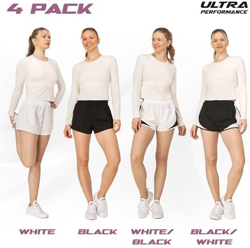 Ultra Performance Women's Running Shorts 4-Pack Athletic Workout Gym Shorts for Women, with Brief Liner