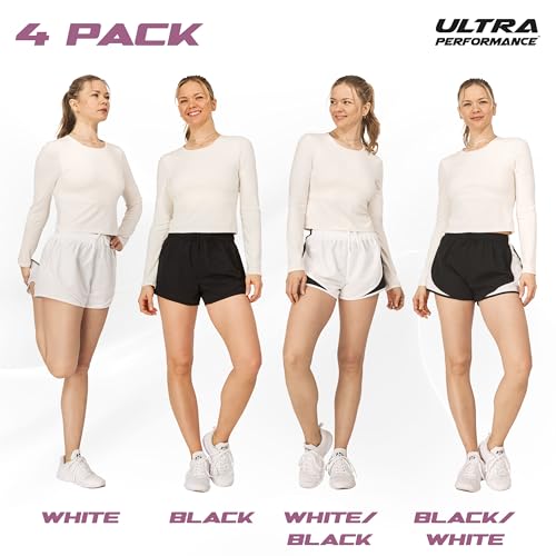 Ultra Performance Women's Running Shorts 4-Pack Athletic Workout Gym Shorts for Women, with Brief Liner