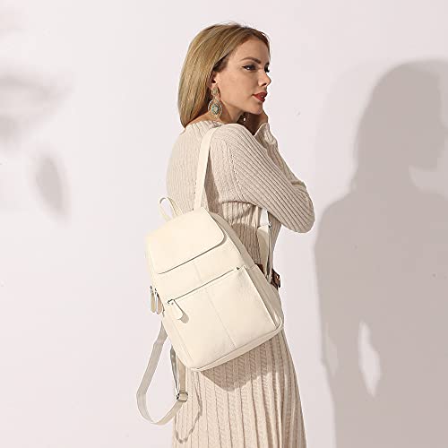 Image of zency 15 Colors Real Soft 100% Genuine Leather Women Backpack Fashion Ladies Travel Bag Preppy Style For Woman (Beige)