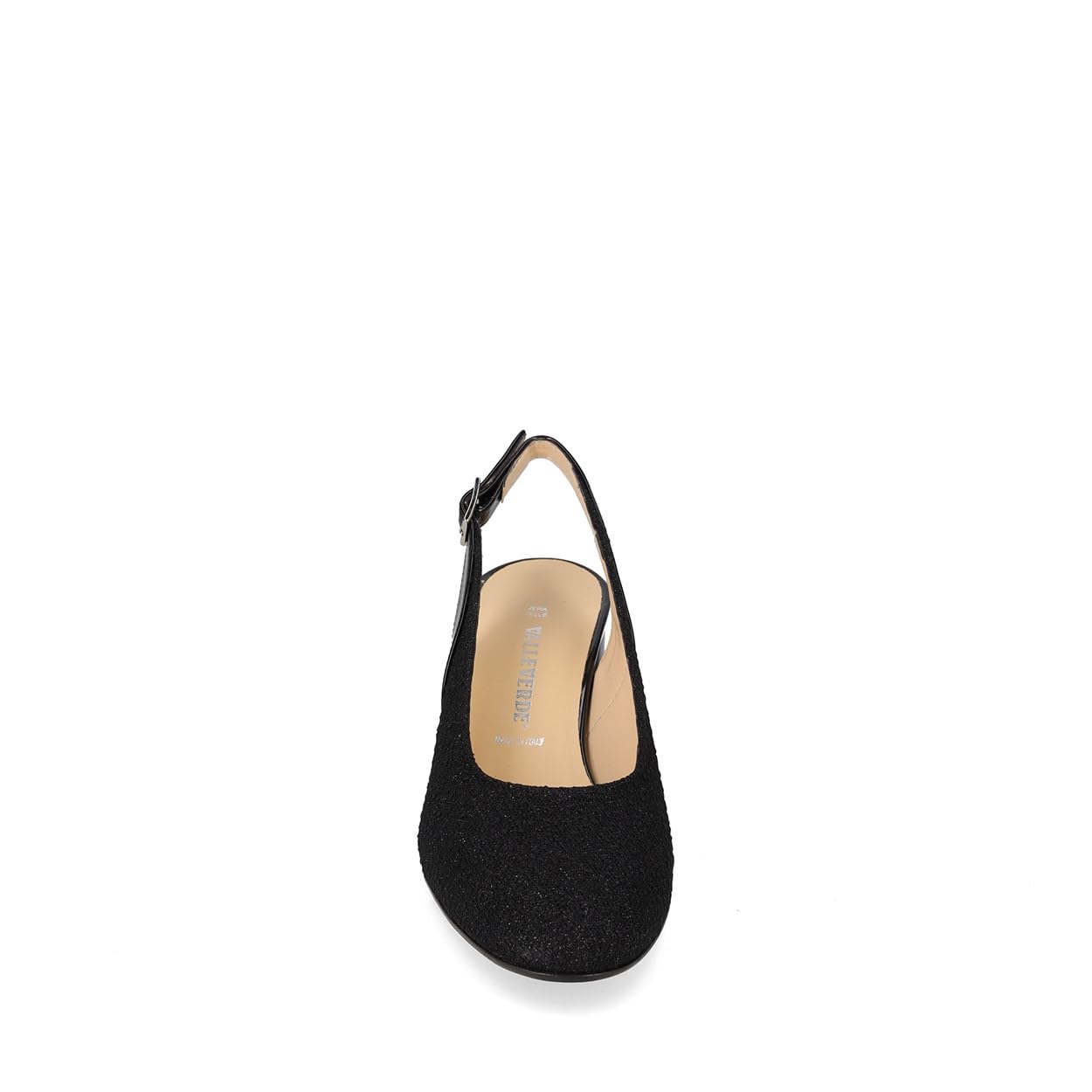 Valleverde 28200A Slingback Cerimonia Donna Tessuto Nero Tacco Grosso 6Cm Suola Gomma Sintetica