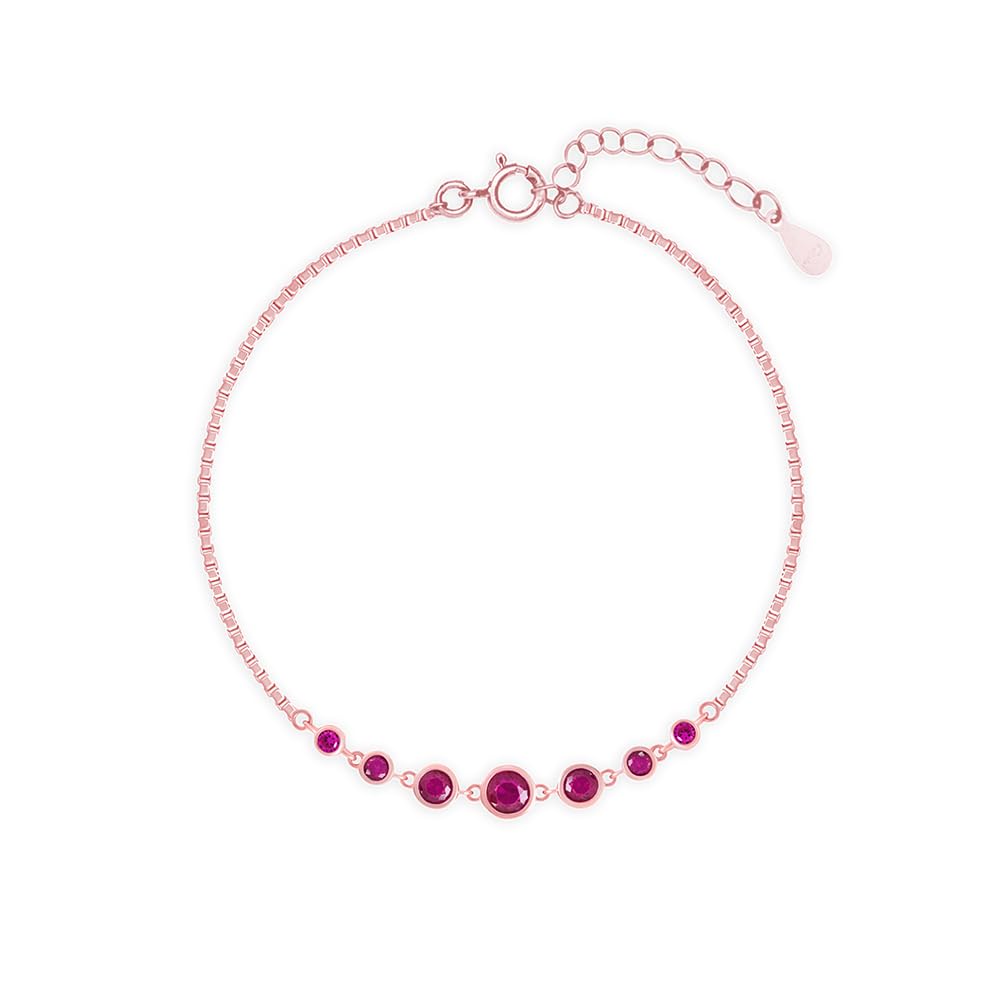 Pure 925 Silver Crimson Ruby Anklet for Women | Rose-Gold Finish with CZ Stones | Adjustable Chain | Glossy High-Polish Look | Modern Silver Anklet Design-image-47