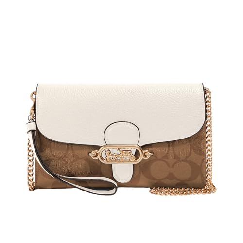 Coach Bolsa tiracolo feminina com corrente Elle Hardware Signature, Cáqui, giz, One Size