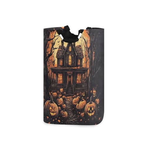 Jihqo Laundry Hamper Basket Halloween Pumpkin Castle Collapsible Nursery Storage Bin Waterproof Clothing Baskets for Home Bedroom Bathroom Washing Room