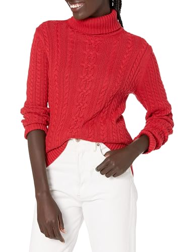 Amazon Essentials Women's Fisherman Cable Turtleneck Sweater (Available in Plus Size), Red, Medium