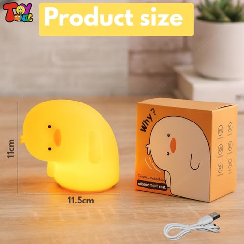 Image of TOYTONIC Why Duck Silicone Night Lamp - Cute Animal Bedside Light with Touch Control & 3 Color Modes, USB Powered Nursery Lamp for Kids, Baby, Toddlers, Women, Teen Girls & Diwali Gift