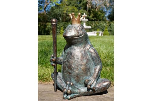 My Square Mile Decorative Garden Frog Statue with Crown, Bronze-Effect Finish, Outdoor Pond Ornament (King Frog)