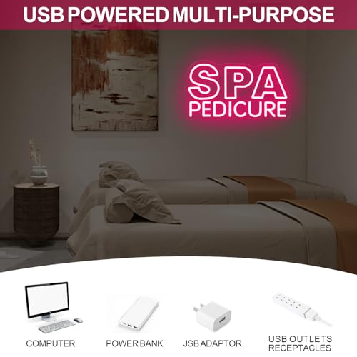 Image of SPA Pedicure Neon Sign, Spa Beauty Salon Business LED Light | USB Powered Dimmable Nail Salon Beauty Studio Wall Decor Business Open Welcome Wall Art, 15.7 inchx7.3 inch