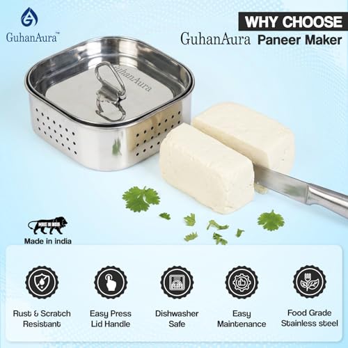 Image of Medium Stainless Steel Paneer Maker Mould Press 550 ML | Paneer Maker Steel for Homemade Paneer, Tofu & Sprouts | Durable Food Grade Material | Rust Resistant, Easy to Use & Clean